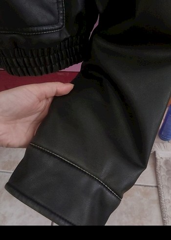 Siyah Deri Fermuarlı Kadın Ceket - Görsel 5