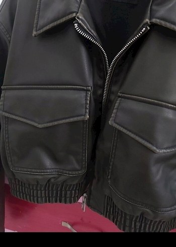 Siyah Deri Fermuarlı Kadın Ceket - Görsel 3