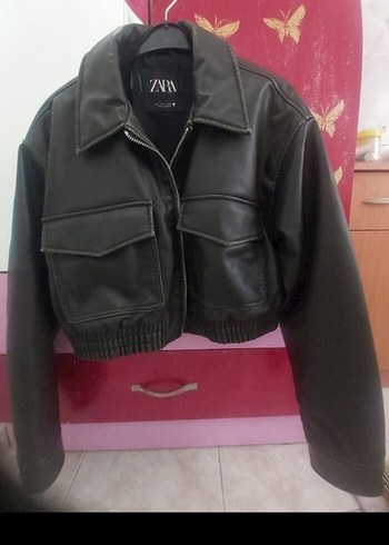 Siyah Deri Fermuarlı Kadın Ceket - Görsel 2