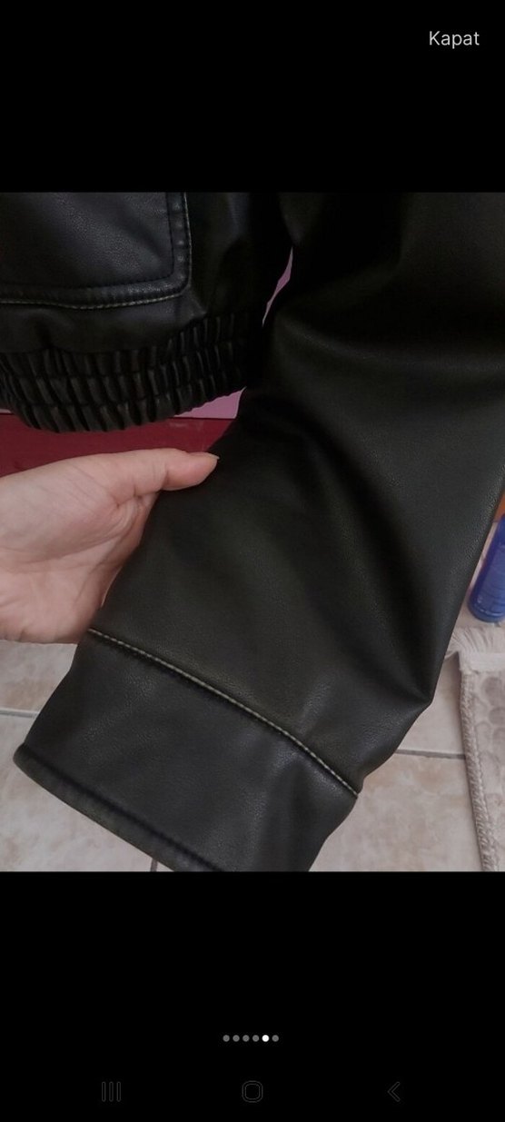 Siyah Deri Fermuarlı Kadın Ceket - Görsel 5