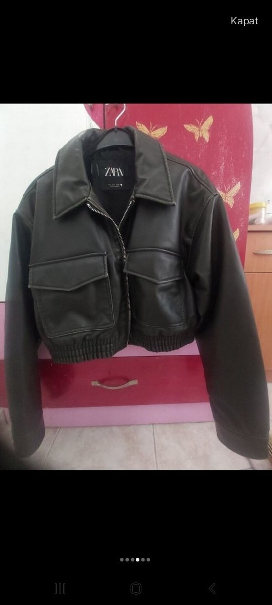 Siyah Deri Fermuarlı Kadın Ceket - Görsel 2