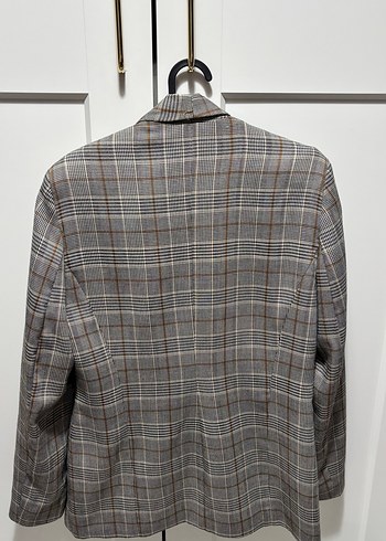 Gri Ekose Düğmeli Kadın Blazer Ceket - Görsel 2