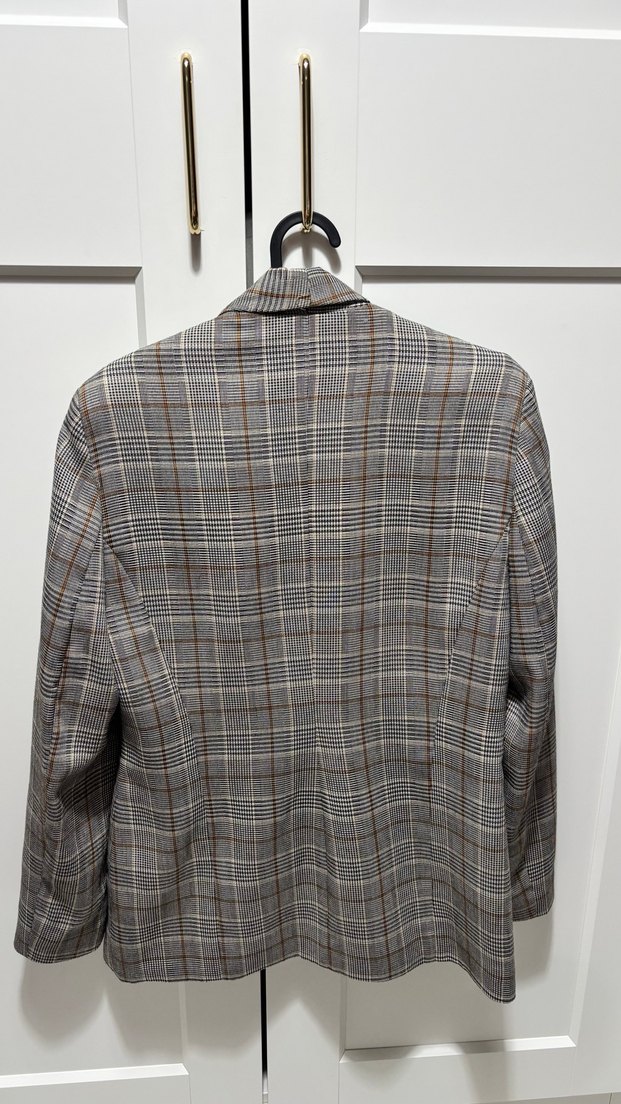 Gri Ekose Düğmeli Kadın Blazer Ceket - Görsel 2