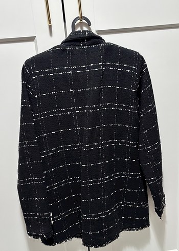 Düğmeli Siyah Ekose Midi Blazer - Görsel 2