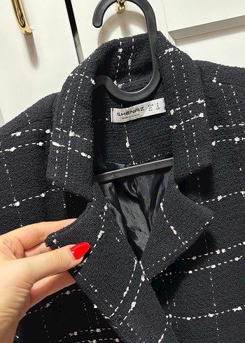 Düğmeli Siyah Ekose Midi Blazer - Görsel 4