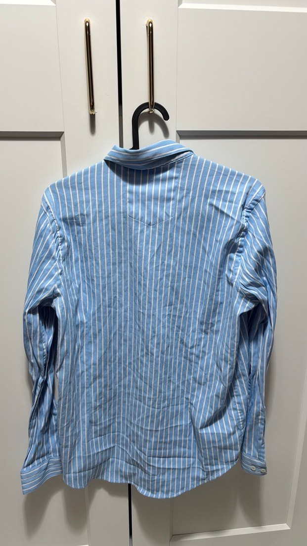 Kadın Mavi Çizgili Uzun Kollu Gömlek - Görsel 2