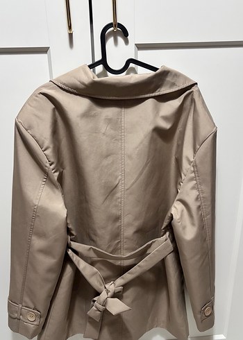 Bej Kadın Trençkot, Düğmeli, Midi Boy - Görsel 2