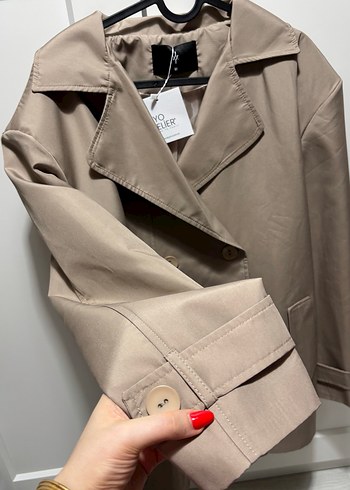 Bej Kadın Trençkot, Düğmeli, Midi Boy - Görsel 3