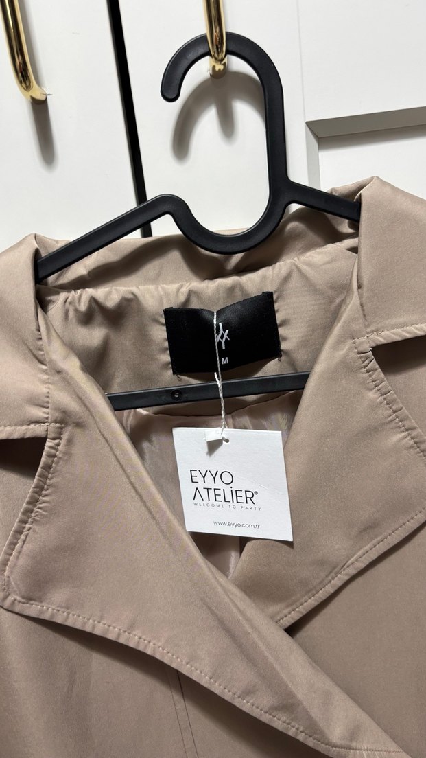 Bej Kadın Trençkot, Düğmeli, Midi Boy - Görsel 4