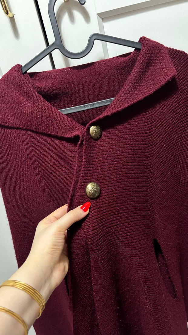 Bordo Örgü Midi Panço - Görsel 3