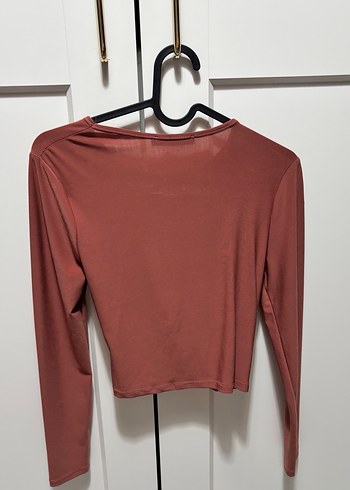 Tarçın Renkli Drapeli Uzun Kollu Kadın Bluz - Görsel 2