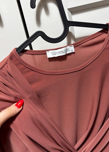 Tarçın Renkli Drapeli Uzun Kollu Kadın Bluz - Görsel 3