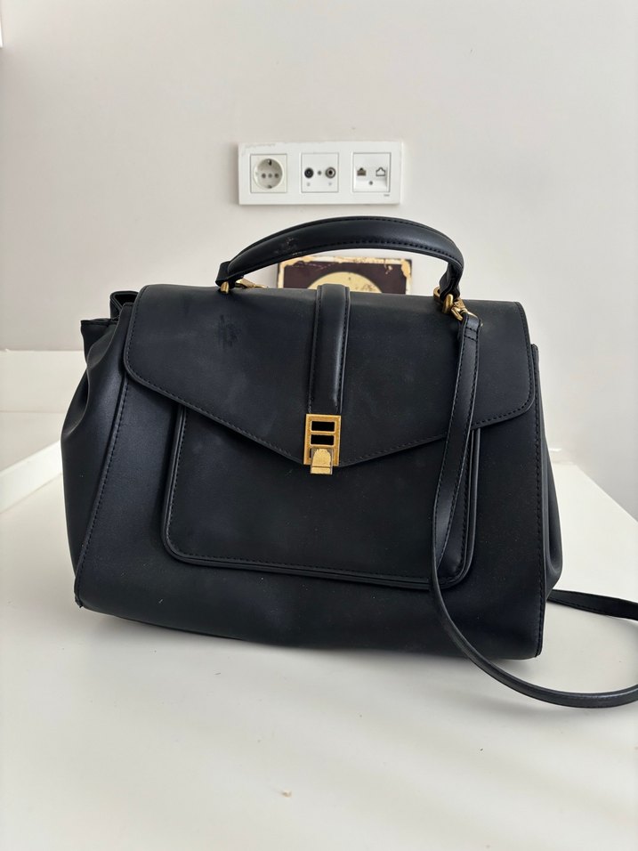 Modern Klasik Siyah Deri Kadın Çanta - Görsel 2