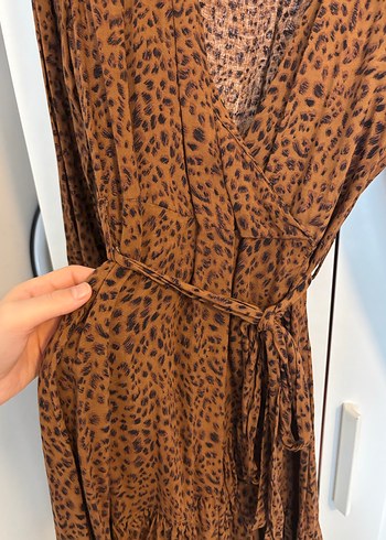 Bohem Midi Kadın Kahverengi Yılan Desenli Elbise - Görsel 2