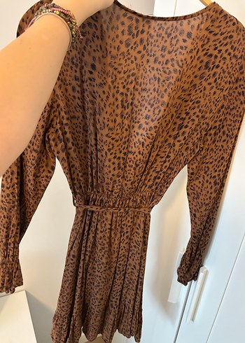 Bohem Midi Kadın Kahverengi Yılan Desenli Elbise - Görsel 4