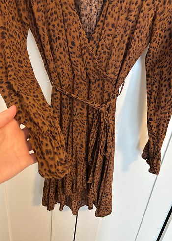 Bohem Midi Kadın Kahverengi Yılan Desenli Elbise - Görsel 3