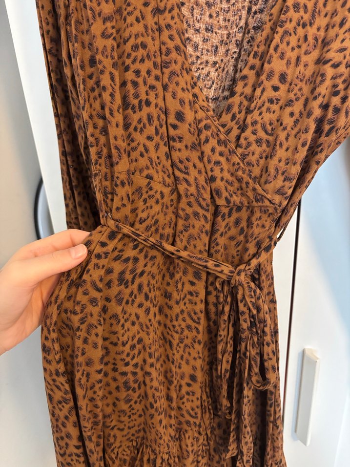 Bohem Midi Kadın Kahverengi Yılan Desenli Elbise - Görsel 2