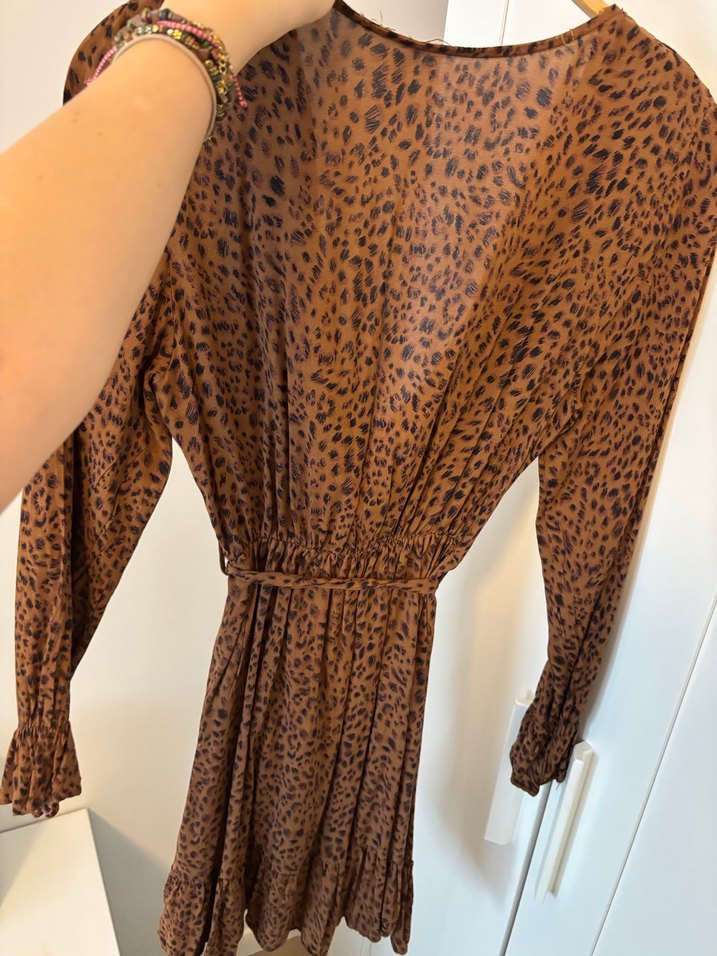 Bohem Midi Kadın Kahverengi Yılan Desenli Elbise - Görsel 4