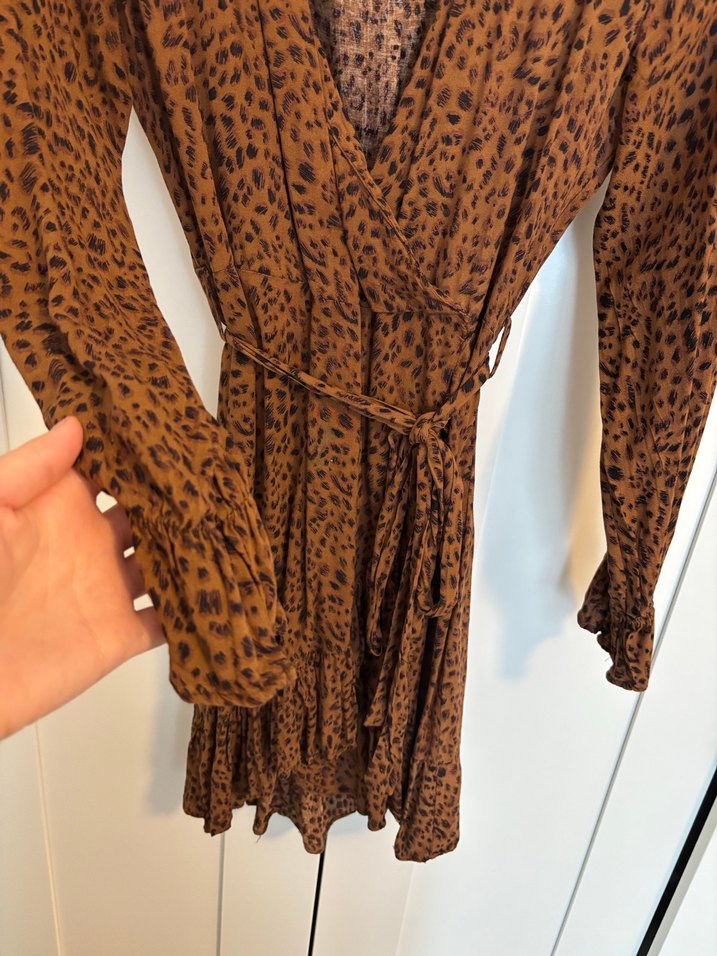 Bohem Midi Kadın Kahverengi Yılan Desenli Elbise - Görsel 3