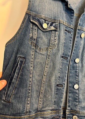 Düğmeli Kadın Kot Yelek - Görsel 2