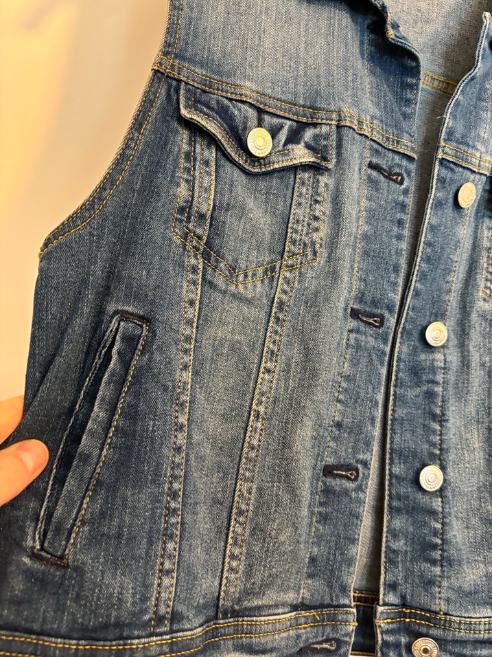 Düğmeli Kadın Kot Yelek - Görsel 2