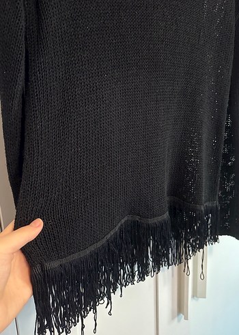 Bohem Siyah V Yaka Triko Kadın Kazak - Görsel 3