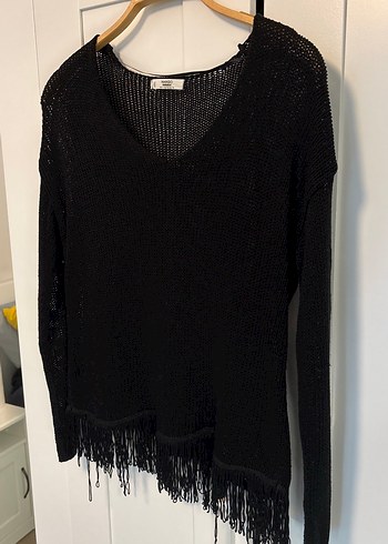 Bohem Siyah V Yaka Triko Kadın Kazak - Görsel 4
