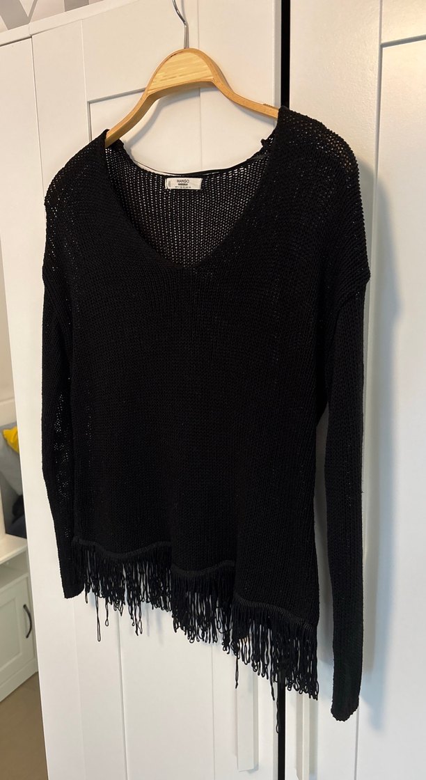 Bohem Siyah V Yaka Triko Kadın Kazak - Görsel 4