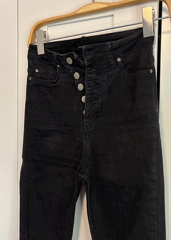 Düğmeli Siyah Süet Kadın Pantolon - Görsel 4