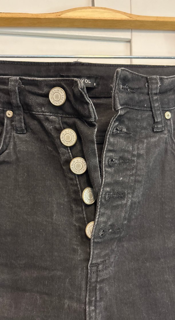 Düğmeli Siyah Süet Kadın Pantolon - Görsel 2