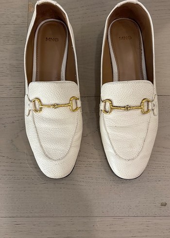 Beyaz Deri Tokalı Kadın Loafer - Görsel 2