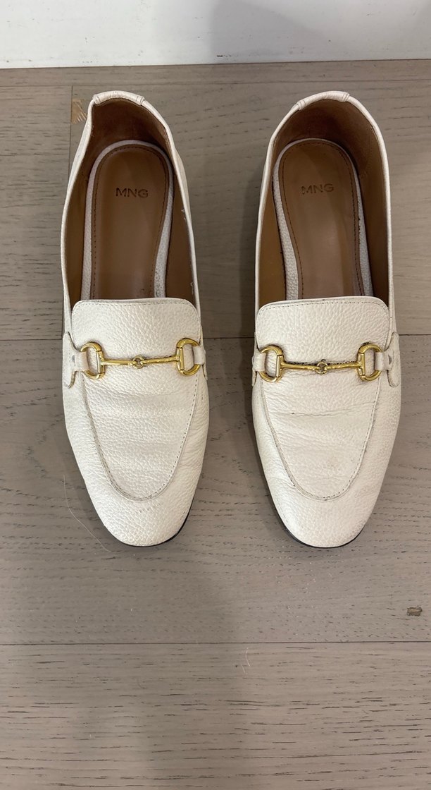 Beyaz Deri Tokalı Kadın Loafer - Görsel 2