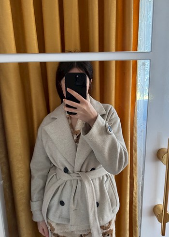 Bej Düğmeli Midi Kadın Kaban - Görsel 3