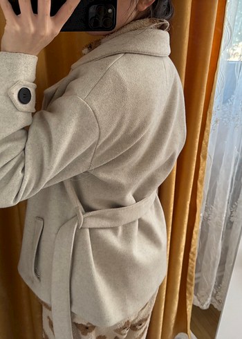 Bej Düğmeli Midi Kadın Kaban - Görsel 2