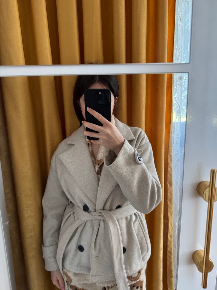 Bej Düğmeli Midi Kadın Kaban - Görsel 3