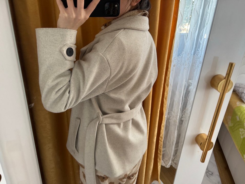 Bej Düğmeli Midi Kadın Kaban - Görsel 2