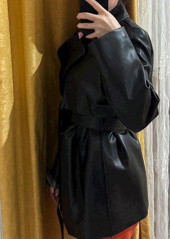 Deri Siyah Midi Trençkot - Görsel 2