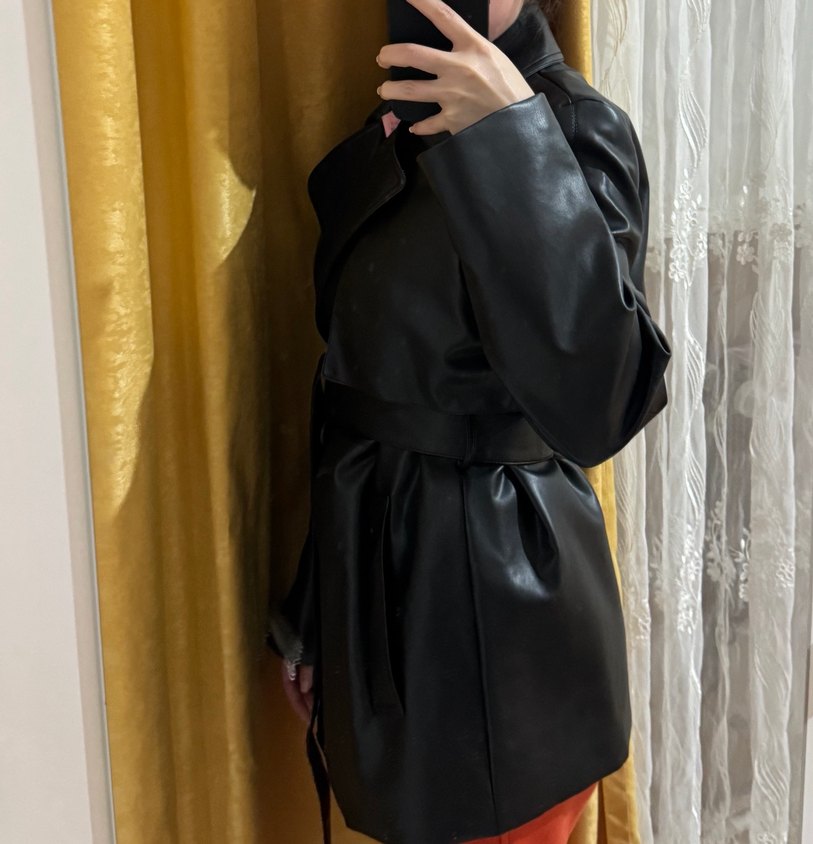 Deri Siyah Midi Trençkot - Görsel 2