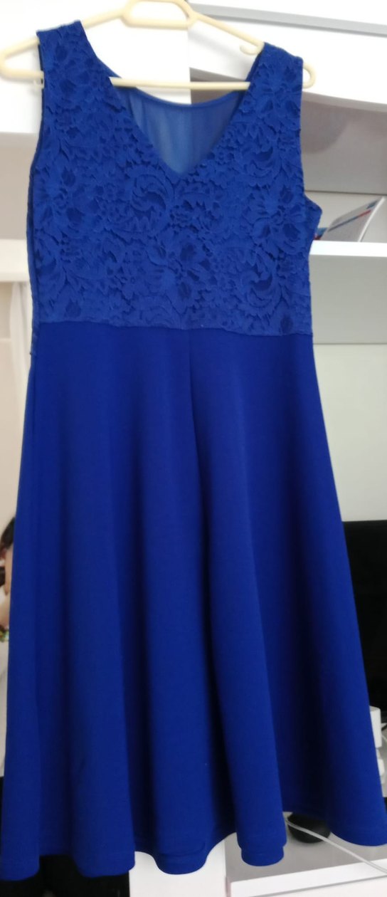 Saygı Marka  Saks Mavisi Dantel Detaylı Midi Abiye Elbise - Görsel 2