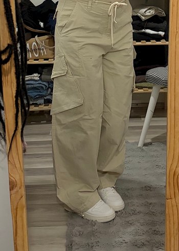 Bej Rahat Kesim Midi Kadın Kot Pantolon - Görsel 2