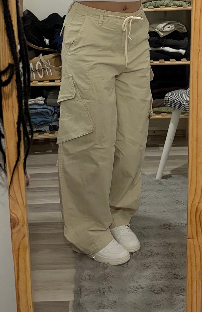 Bej Rahat Kesim Midi Kadın Kot Pantolon - Görsel 2