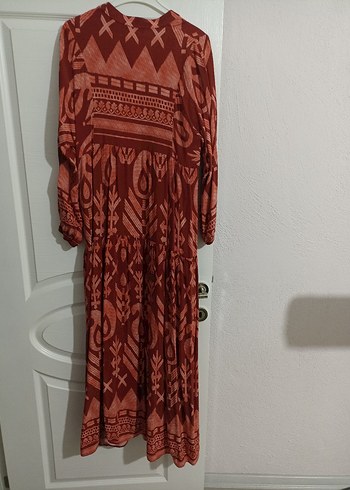 Bohem V Yakalı Uzun bordo Elbise - Görsel 2