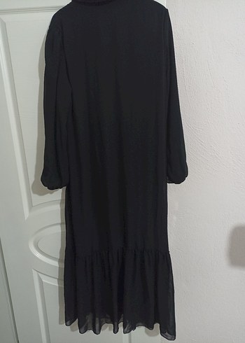 Siyah Uzun Kollu Düğmeli şifon Uzun Elbise - Görsel 2