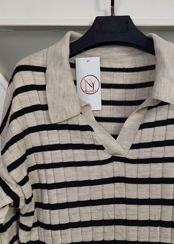 Çizgili Uzun Kollu Örme Elbise - Görsel 2