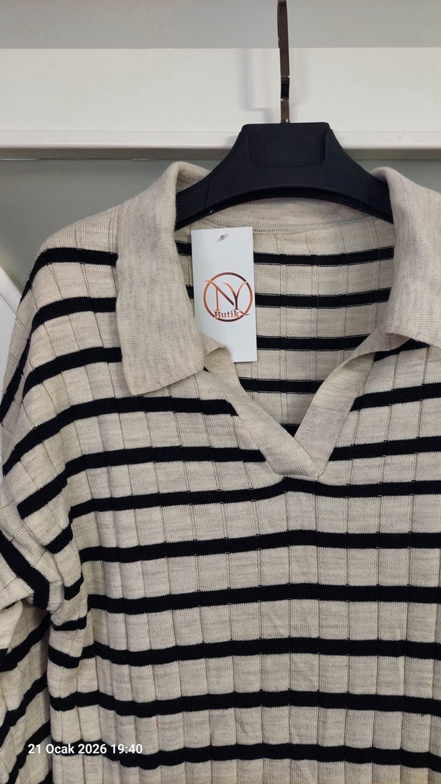 Çizgili Uzun Kollu Örme Elbise - Görsel 2