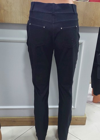 Kadın Siyah Midi Denim Kumaş likralı Pantolon, büyük bedenler - Görsel 3