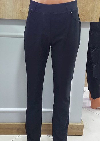 Kadın Siyah Midi Denim Kumaş likralı Pantolon, büyük bedenler - Görsel 2