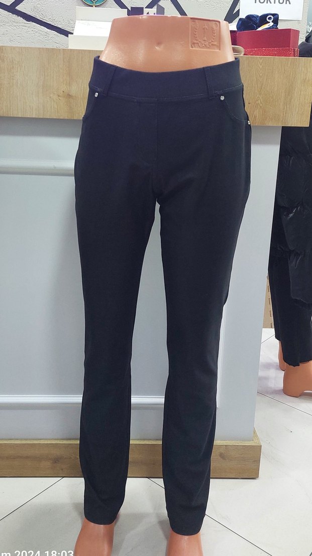 Kadın Siyah Midi Denim Kumaş likralı Pantolon, büyük bedenler - Görsel 2