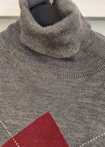 Gri Boğazlı Örgü Baklava Desenli Kadın Kazak - Görsel 4