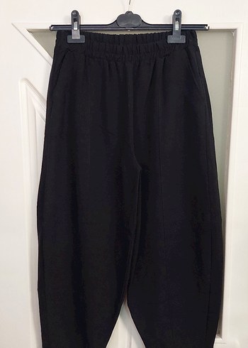 Siyah Kadın Keten Salaş Balon Pantolon - Görsel 3